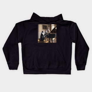 A Cat Playing Piano With His Friends Looking On Kids Hoodie